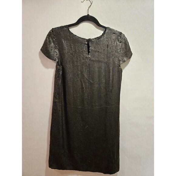 Theory Maryanka 100% Silk Black Matte Sequin Shift Dress Cap Sleeve Size 8 - Picture 4 of 8